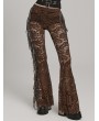 Punk Rave Coffee Sexy Gothic Floral Mesh Lace Flared Trousers for Women