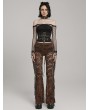 Punk Rave Coffee Sexy Gothic Floral Mesh Lace Flared Trousers for Women