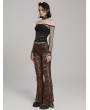 Punk Rave Coffee Sexy Gothic Floral Mesh Lace Flared Trousers for Women