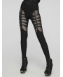 Punk Rave Black Sexy Gothic Punk Studded Mesh Hollow Leggings for Women