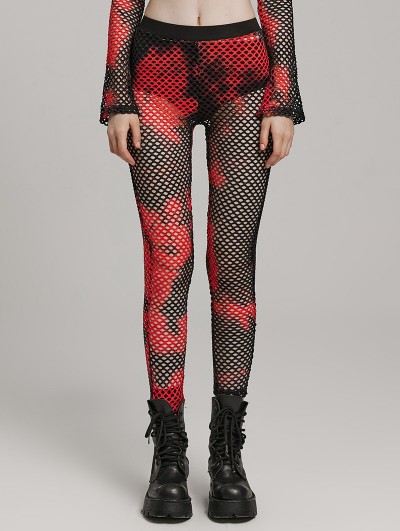 Punk Rave Black and Red Sexy Gothic Punk Perspective Mesh Leggings for Women