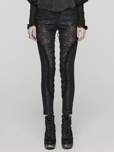 Punk Rave Black Sexy Gothic Lace Splicing Leggings for Women