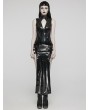 Punk Rave Black Gothic Sexy Punk Glossy Faux Leather Slit Long Dress