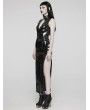 Punk Rave Black Gothic Sexy Punk Glossy Faux Leather Slit Long Dress