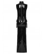 Punk Rave Black Gothic Sexy Punk Glossy Faux Leather Slit Long Dress