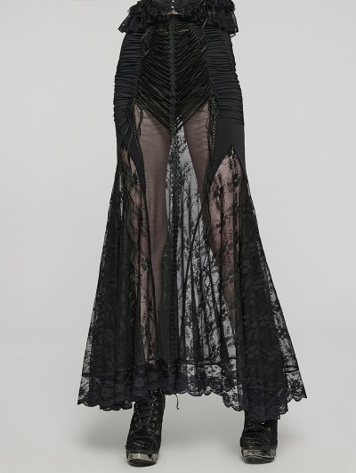 Punk Rave Black Gothic Lace Mesh Sexy Long Fishtail Skirt