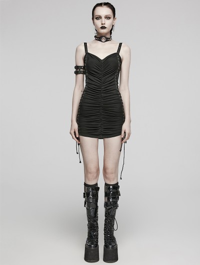 Punk Rave Black Gothic Sexy Punk Folds Eyelets Slim Fit Short Dress