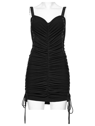Punk Rave Black Gothic Sexy Punk Folds Eyelets Slim Fit Short Dress -  DarkinCloset.com