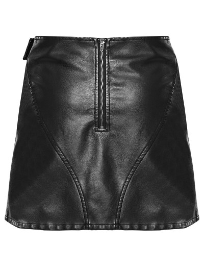 PAX00100 ♥ PAX BLACK LEATHER STRINGS SHORT SKIRT Yuna Vegan Leather Bubble Hem Skirt
