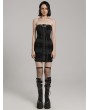 Punk Rave Black Gothic Sexy Front Drawstring Printed Tube Short Dress