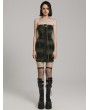 Punk Rave Black and Green Gothic Sexy Front Drawstring Printed Tube Short Dress