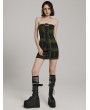 Punk Rave Black and Green Gothic Sexy Front Drawstring Printed Tube Short Dress