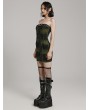 Punk Rave Black and Green Gothic Sexy Front Drawstring Printed Tube Short Dress