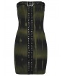 Punk Rave Black and Green Gothic Sexy Front Drawstring Printed Tube Short Dress