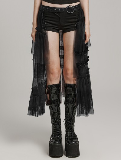 Punk Rave Black Gothic Sweet Cool Asymmetrical Layered Gradient Mesh Skirt