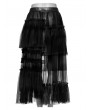 Punk Rave Black Gothic Sweet Cool Asymmetrical Layered Gradient Mesh Skirt