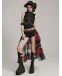 Punk Rave Black and Red Gothic Sweet Cool Asymmetrical Layered Gradient Mesh Skirt