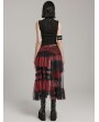 Punk Rave Black and Red Gothic Sweet Cool Asymmetrical Layered Gradient Mesh Skirt