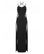 Punk Rave Black Gothic Punk Sexy Thigh High Slit Strap Maxi Dress