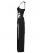 Punk Rave Black Gothic Punk Sexy Thigh High Slit Strap Maxi Dress