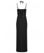 Punk Rave Black Gothic Punk Sexy Thigh High Slit Strap Maxi Dress