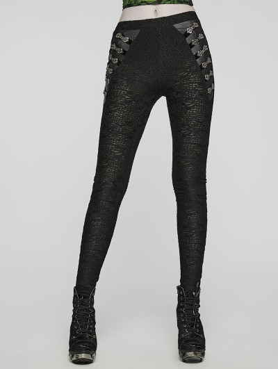 Punk Rave Black Gothic Punk Texture Knitted Leggings for Women