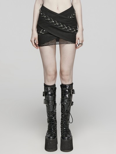 Punk Rave Black Gothic Punk Buckle Stud Embellished Mini Skirt