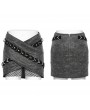 Punk Rave Gray Gothic Punk Buckle Stud Embellished Mini Skirt