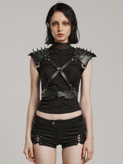 Punk Rave Black Gothic Punk Rivets Faux Leather Shoulder Harness for Women