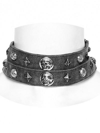 Punk Rave Gray Gothic Punk Loops Metal Rivet Choker