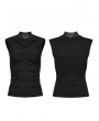 Punk Rave Black Gothic Skeleton Pleats Sleeveless T-Shirt for Women