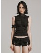 Punk Rave Black Gothic Skeleton Pleats Sleeveless T-Shirt for Women