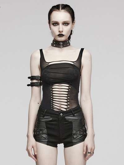 Punk Rave Black Gothic Punk Hollow Out Tank Top for Women