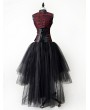 Rose Blooming Black and Red Gothic Steampunk Skull Corset High-Low Prom Party Dress