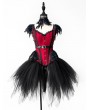 Black and Red Rose Blooming Gothic Feather Burlesque Corset Short Prom Party Dress