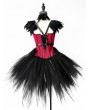 Black and Red Rose Blooming Gothic Feather Burlesque Corset Short Prom Party Dress