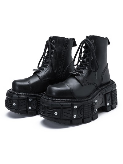Black Retro Lace-Up Dark Punk Heavy Metal Platform Martens Boots
