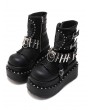 Black Gothic Punk Platform Mesh Splicing Skull Rivets Boots