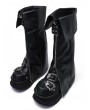 Black Sweet Cool Punk Style Fold Over Leather Zip Platform Boots