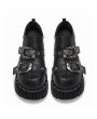 Black Gothic Punk Round Toe Metallic Buckle Strap Platform Shoes