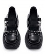 Black Gothic Punk Double Buckle Strap Chain Chunky Platform Shoes