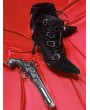 Black Dark Gothic Coffin Buckled Bat Lace-Up Stiletto Heel Shoes