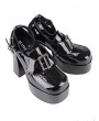 Black Gothic Skeleton Buckle Spider Web Embossed Leather Shoes