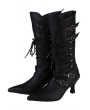 Black Gothic Coffin Buckle Stiletto Heel Lace-Up Pointed Toe Boots