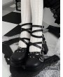 Black Dark Punk Gothic Cross Strappy Platform Block Heel Shoes