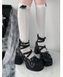 Black Dark Punk Gothic Cross Strappy Platform Block Heel Shoes