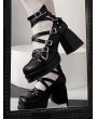 Black Dark Punk Gothic Cross Strappy Platform Block Heel Shoes