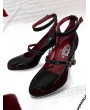 Black Gothic Red Crystal Transparent Block Heel Ankle Straps Shoes