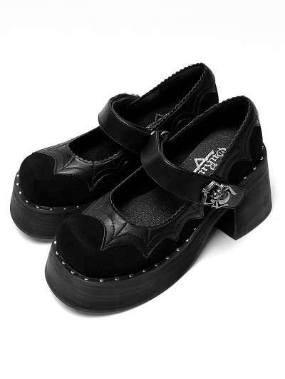 Black Gothic Punk Rivet Spider Buckle Strap Platform Heeled Shoes