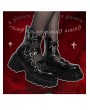 Black Embossed Gothic Punk Crossover Strap Platform Lug Sole Shoes